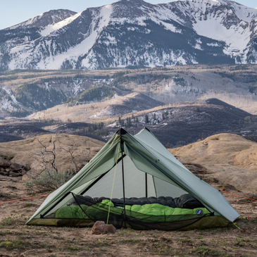 sunlight 2p trekking pole tent lifestyle photo. Zipperless entry