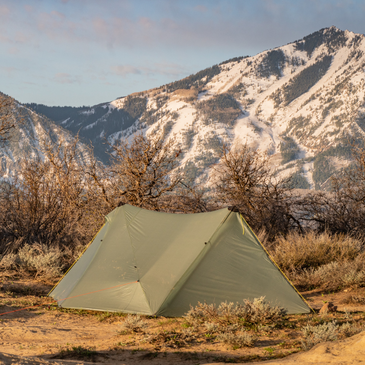 sunlight 2p trekking pole tent lifestyle photo. Zipperless entry