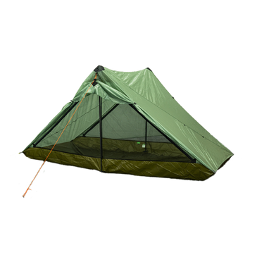sunlight 2p trekking pole tent lifestyle photo. Zipperless entry with built in floor and bug netting